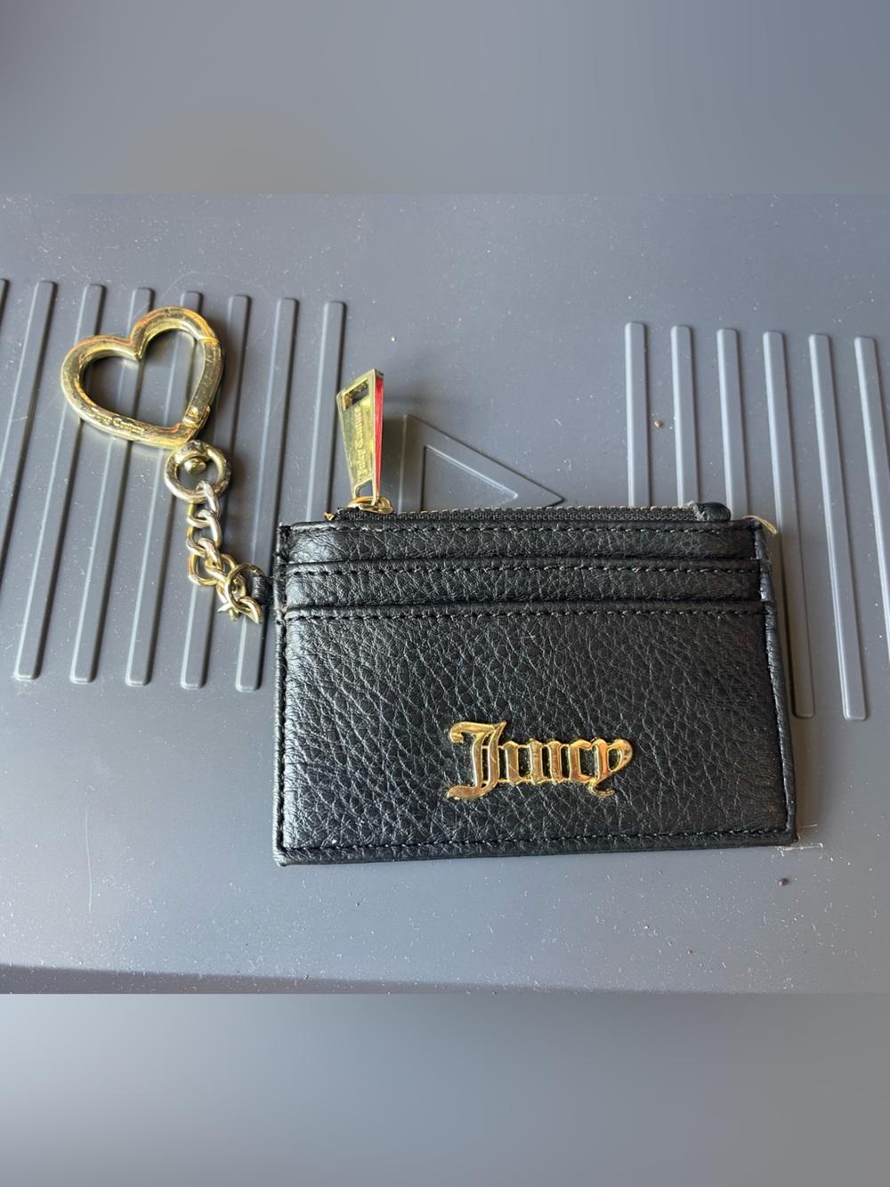 Black Leather Coin Card Holder with Gold Hardware